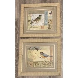 Susan Winget Framed Art Prints Lot of 2 Birds Warbler & Nuthatch 15.5" x 13.5"